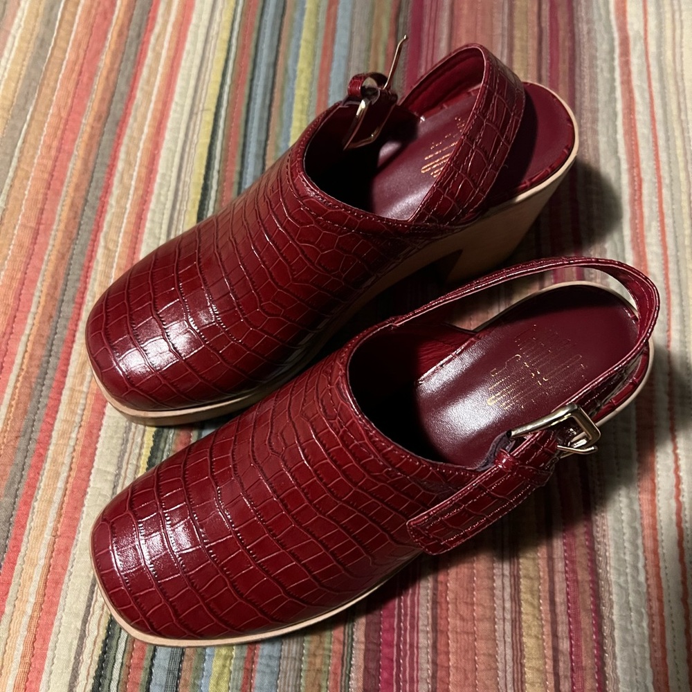 Charlotte Stone Burgundy Croc-Embossed Slingback Mules